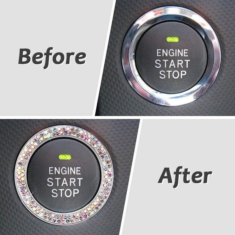 ToBeQueen Car Crystal Ring Sticker Multicolor Bling Ring Interior Emblem,2 Pcs Crystal Car Decal Start Engine Ignition Button for Women Girl Rhinestone Bling Car Accessories Colorful - Image 2