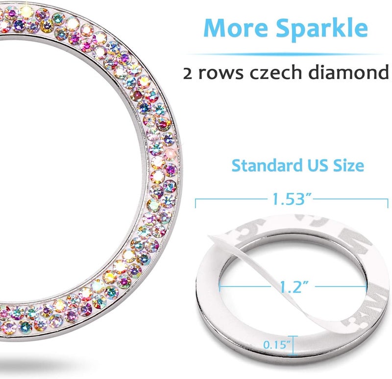 ToBeQueen Car Crystal Ring Sticker Multicolor Bling Ring Interior Emblem,2 Pcs Crystal Car Decal Start Engine Ignition Button for Women Girl Rhinestone Bling Car Accessories Colorful - Image 4