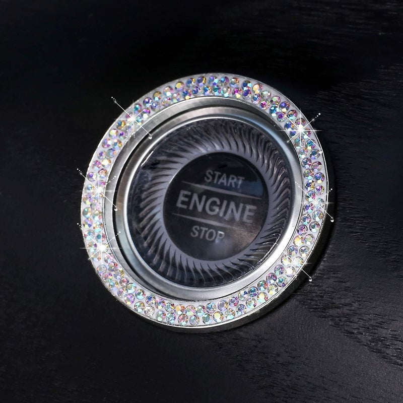 ToBeQueen Car Crystal Ring Sticker Multicolor Bling Ring Interior Emblem,2 Pcs Crystal Car Decal Start Engine Ignition Button for Women Girl Rhinestone Bling Car Accessories Colorful - Image 5