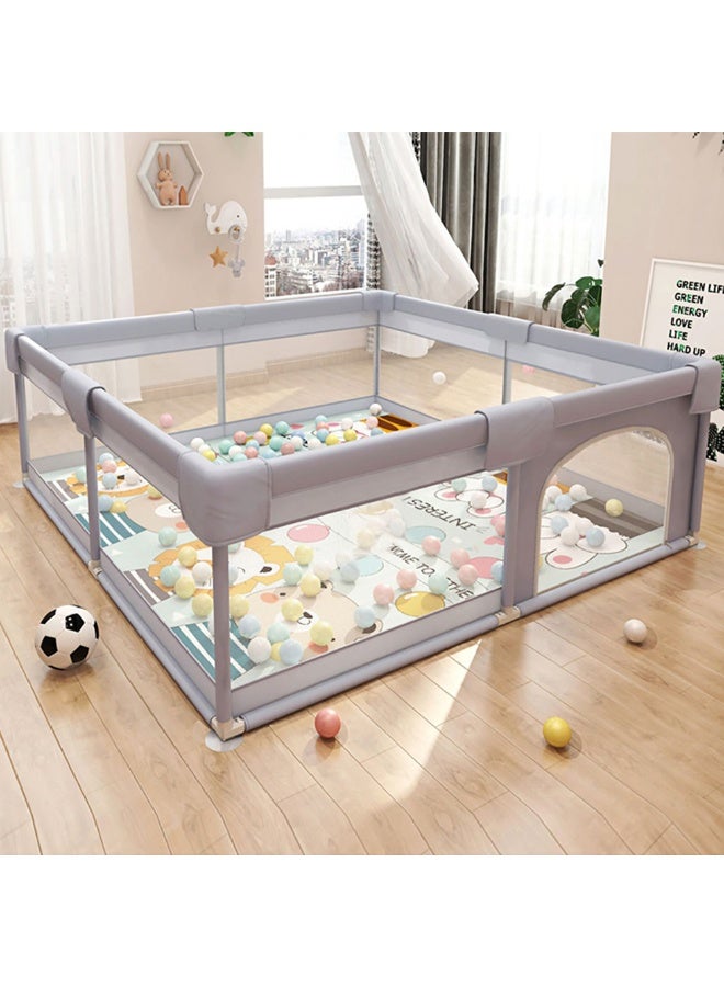 روضة لعب للأطفال، قلم لعب آمن للأطفال الرضع والأطفال الصغار، ساحة لعب بسياج محمول للأطفال مع أكواب شفط مانعة للانزلاق وقماش شبكي مسامي للأماكن الداخلية والخارجية (رمادي، 150 × 180 سم) - Image 1