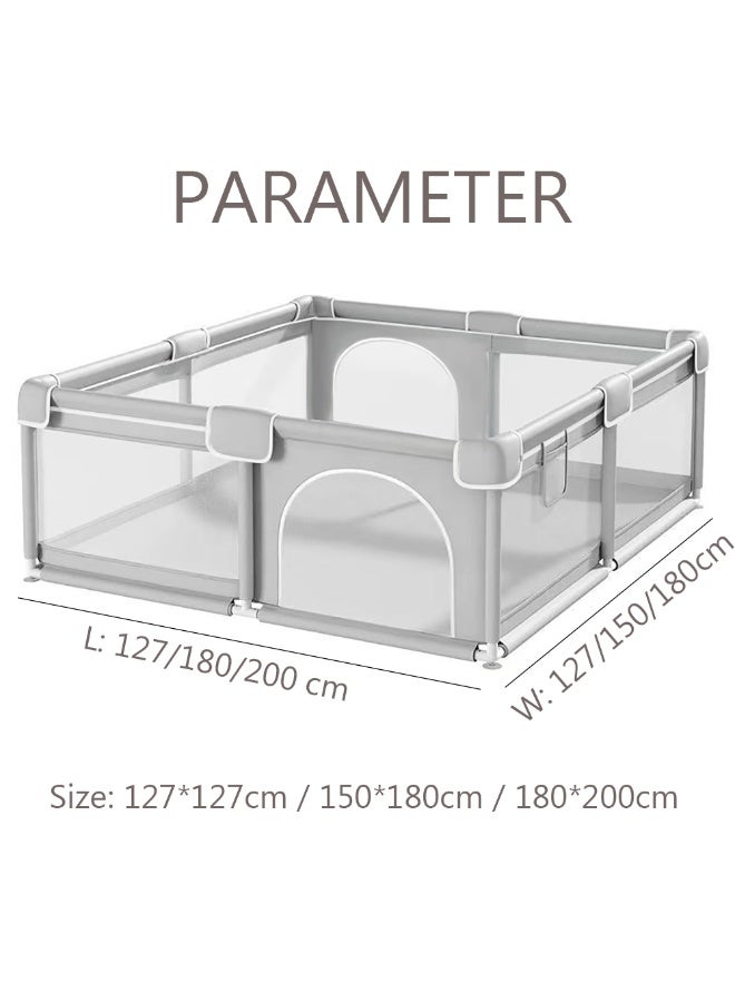 روضة لعب للأطفال، قلم لعب آمن للأطفال الرضع والأطفال الصغار، ساحة لعب بسياج محمول للأطفال مع أكواب شفط مانعة للانزلاق وقماش شبكي مسامي للأماكن الداخلية والخارجية (رمادي، 150 × 180 سم) - Image 2