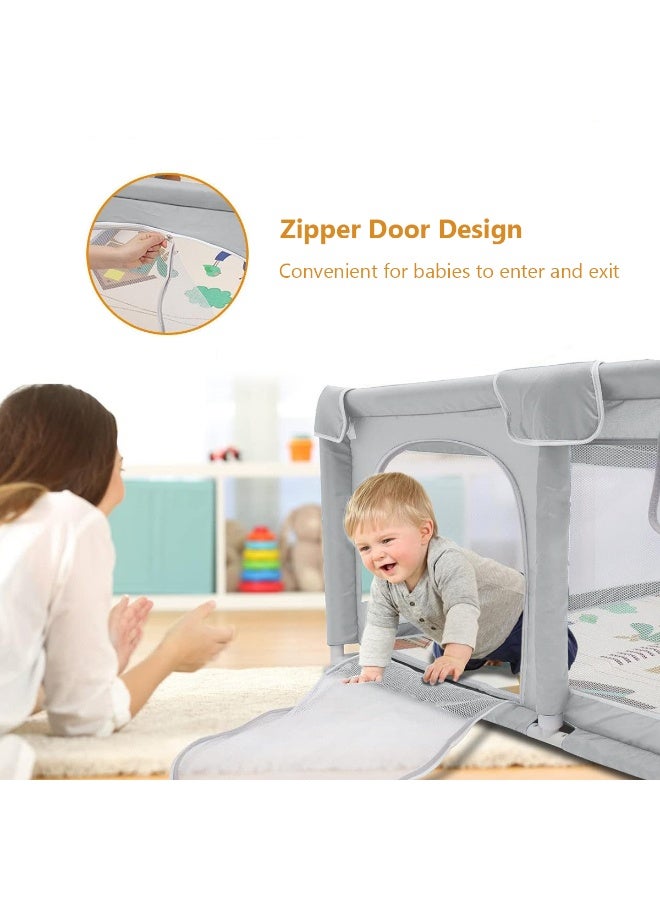 روضة لعب للأطفال، قلم لعب آمن للأطفال الرضع والأطفال الصغار، ساحة لعب بسياج محمول للأطفال مع أكواب شفط مانعة للانزلاق وقماش شبكي مسامي للأماكن الداخلية والخارجية (رمادي، 150 × 180 سم) - Image 4