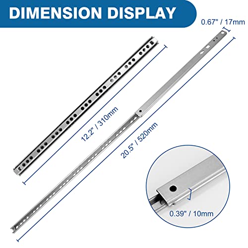 Masendelk 4pcs Ball Bearing Drawer Slides 12 Inch / 310mm, 2 Fold Metal Drawer Tracks, Two Way Slide Track Rail Glides with Mounting Screws - 0.67 Inch Wide - Image 5