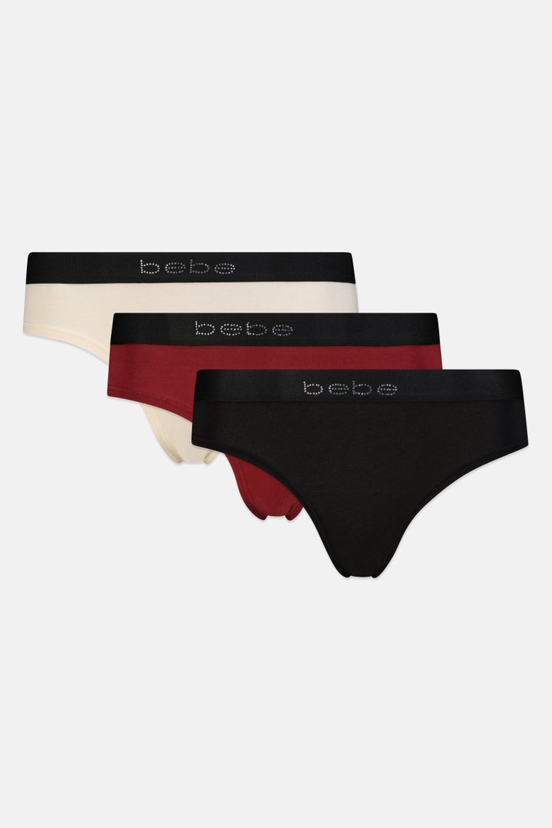 bebe Women 3 Pcs Brand Logo Cheeky Panties, Multicolor - Image 2
