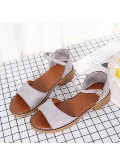 Korean Style Flat Womens Sandals Summer New Romance Sandals Womens Medium Heel One-Row Buckle Fashionable Versatile Womens Sh Grey