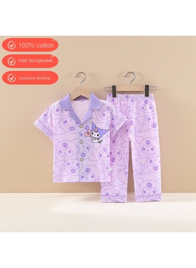 Summer Cotton Short Sleeve and Long Pants Pajamas for Kids
