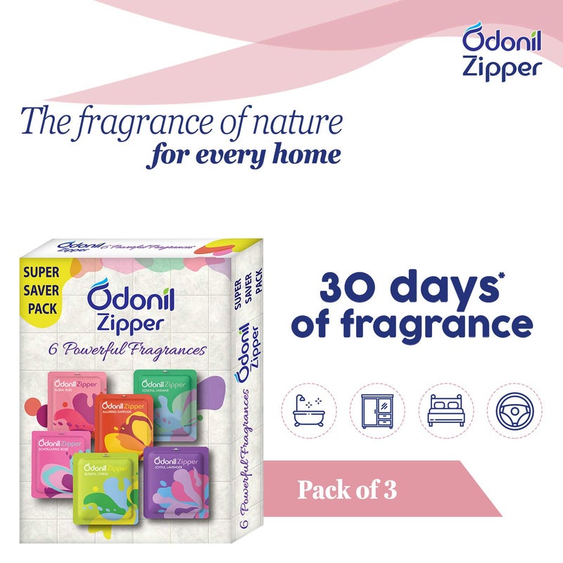 Odonil Bathroom Air Freshener Zipper Mix 30g 10gx3 Assorted Pack Instant Long Lasting Fragrance Lasts upto 30 days Germ Protection Air Freshener for Bathroom Toilet Home Office - Image 2