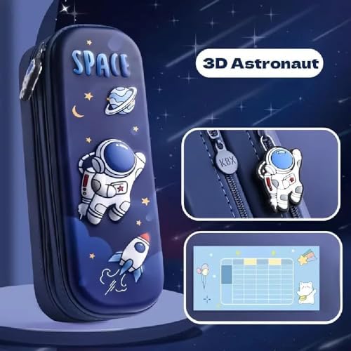 Royals hub Double Layer Space Pencil Case 3D Cover EVA Space Astronaut Theme Large Capacity Zipper Pouch Bag Compass School Organizer Students Kids Premium Stylish Pen Holder Stationery Box, Blue - Image 4