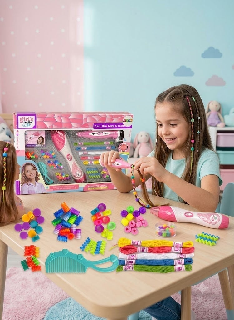 Kids Hair Braiding Machine, Hair Braiding Kit for Girls, Automatic Hair Braider, Kids Hair Styling Kit, Hair Beading Kit, Hair Beading Machine, Hair Beads Applicator, Hair Decoration Kit for Girls, Hair Braiding & Beading Set, 2-in-1 Hair Braiding Machine, Girls Hair Styling Set, Creative Hair Styling Kit, Kids Hair Salon Play Set, Hair Braiding Toy for Girls, Hair Decoration Toy, Hair Twist Braider, Automatic Hair Braider Machine, DIY Hair Styling Kit, Hair Accessories Kit, Hair Beads & Color Threads Kit, Fashion Hair Styling Set for Girls, Little Hair Stylist Kit, Hair Salon Toy for Girls, Kids Hair Braiding Set, Automatic Hair Braiding Tool for Kids. - Image 1
