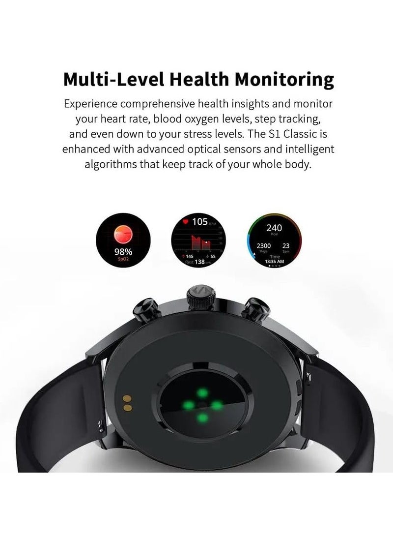 Refined and Gleaming Texture Smartwatch With 1.43 Display, 12 Days Battery Life, Gaming Health Monitoring, Sports & Fitness Modes & Water Resistant  S1 Classic  - Black