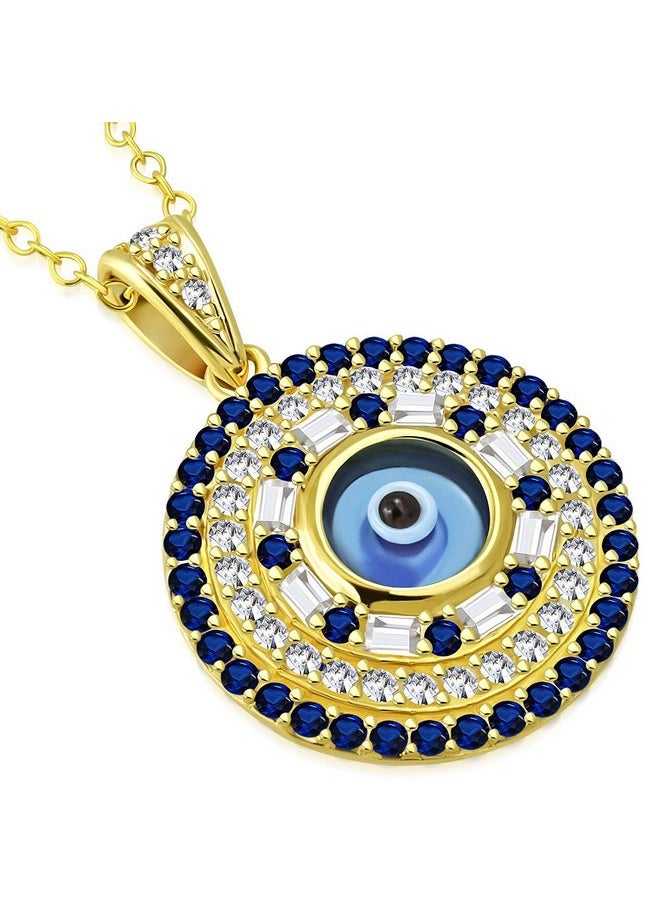 My Daily Styles - 925 Sterling Silver Yellow Goldtone White Blue Cz Evil Eye Pendant Necklace - Image 1