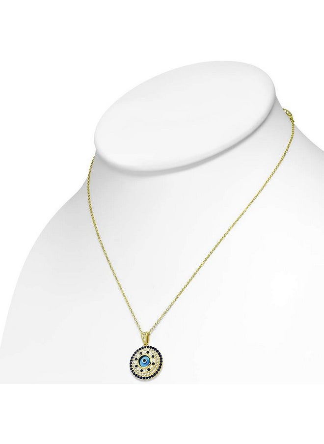 My Daily Styles - 925 Sterling Silver Yellow Goldtone White Blue Cz Evil Eye Pendant Necklace - Image 1