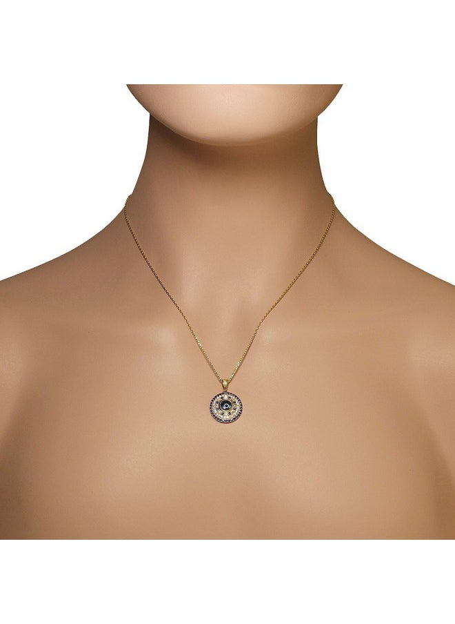 My Daily Styles - 925 Sterling Silver Yellow Goldtone White Blue Cz Evil Eye Pendant Necklace - Image 1