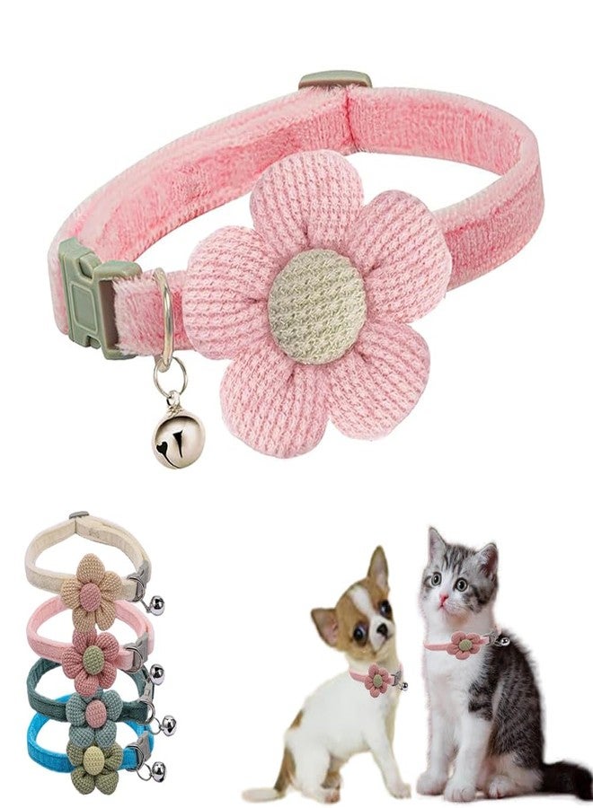 cyhaen XXS Dog Collar with Bell,Pink Flower Cat Collar with Bells Suede Girl Cute Fancy Puppy Collar with Bells for XXS XS Tiny Little Kitten Pet Female Dogs,Neck 8-12 Inch - Image 1