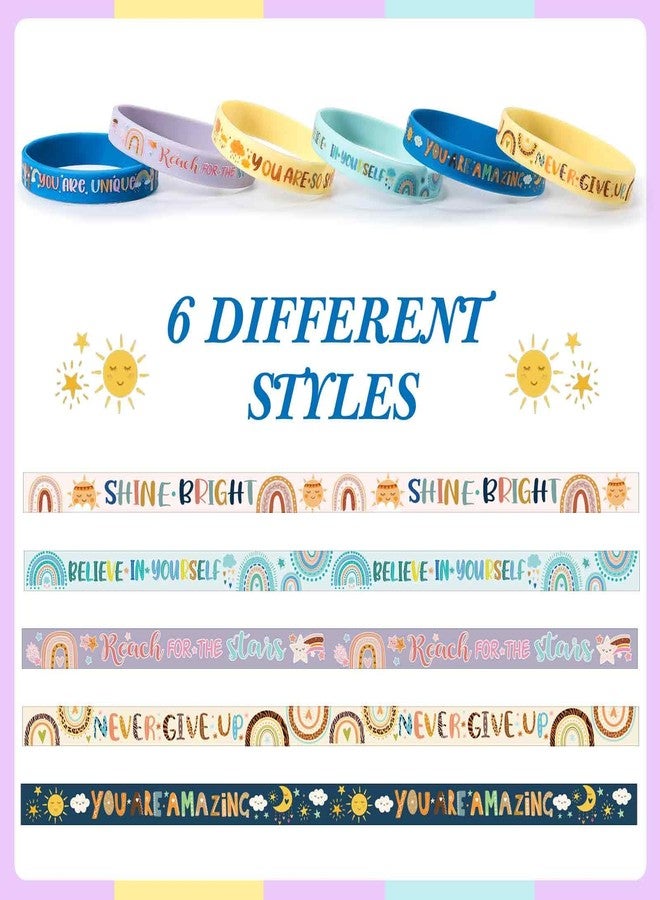 Poen 120 Pcs Motivational Silicone Bracelets Rainbow Inspirational Silicone Boho Wristbands Back to School Gifts for Kids Students Teachers School Classroom Prizes - Image 3
