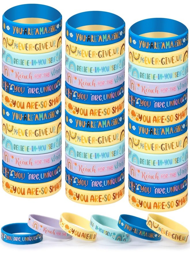 Poen 120 Pcs Motivational Silicone Bracelets Rainbow Inspirational Silicone Boho Wristbands Back to School Gifts for Kids Students Teachers School Classroom Prizes - Image 1