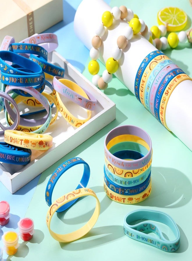 Poen 120 Pcs Motivational Silicone Bracelets Rainbow Inspirational Silicone Boho Wristbands Back to School Gifts for Kids Students Teachers School Classroom Prizes - Image 4