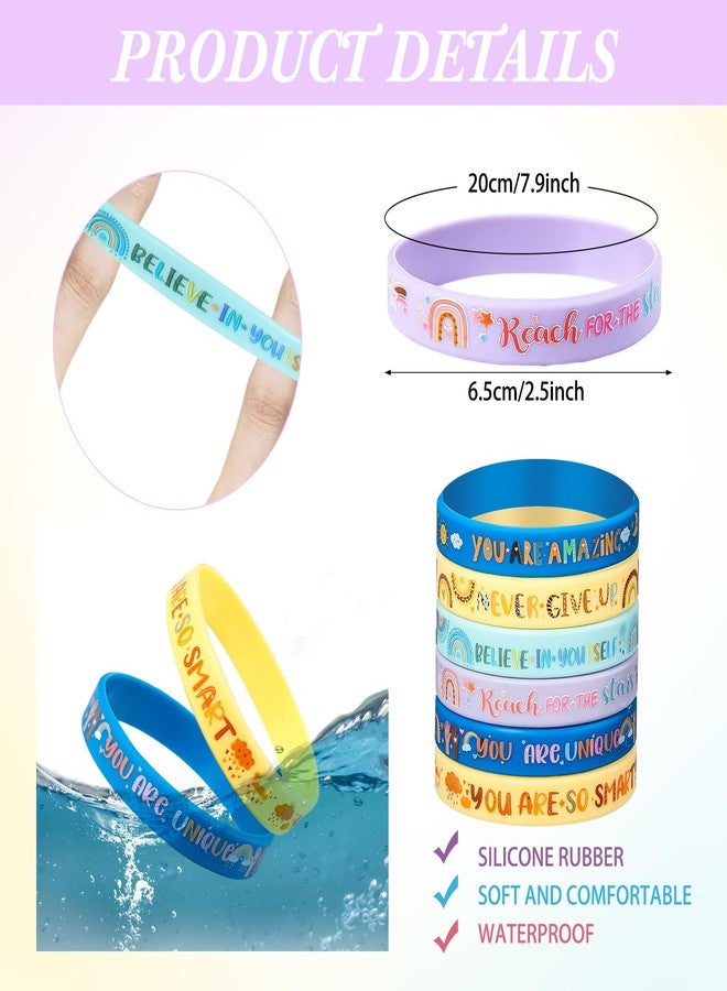 Poen 120 Pcs Motivational Silicone Bracelets Rainbow Inspirational Silicone Boho Wristbands Back to School Gifts for Kids Students Teachers School Classroom Prizes - Image 2