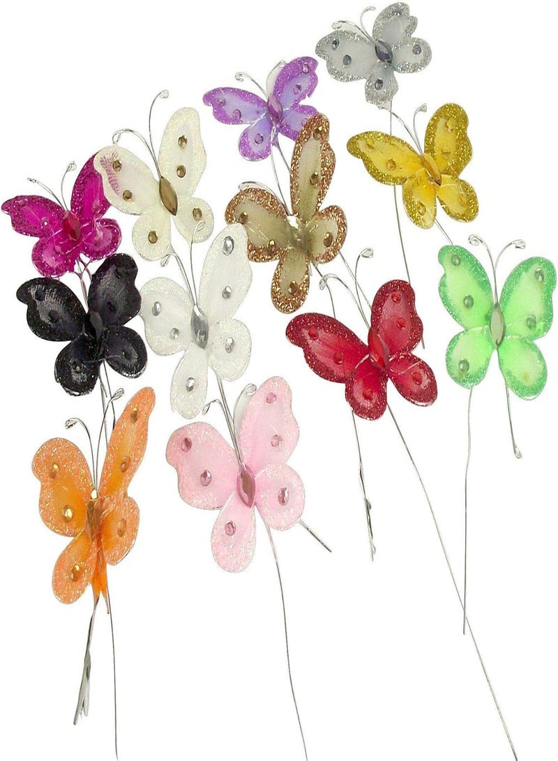 جي جوت مجموعة من 10 قطع زهور من الأورجانزا المرصعة بالجواهر على شكل فراشات مزيفة (أحمر (OgzButterflies))