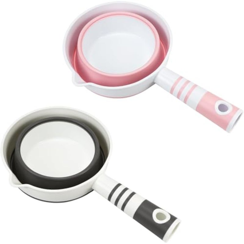 2 Pcs Collapsible Water Ladle, for Bathroom and Kitchen, Foldable Water Scoop with Ergonomic Handle for Cleaning and Hair Washing, Portable Dipper for Camping Gardening, Pink Grey - Image 1