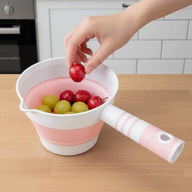 2 Pcs Collapsible Water Ladle, for Bathroom and Kitchen, Foldable Water Scoop with Ergonomic Handle for Cleaning and Hair Washing, Portable Dipper for Camping Gardening, Pink Grey - Image 2