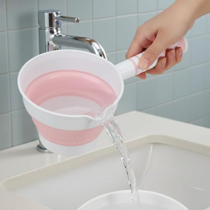 2 Pcs Collapsible Water Ladle, for Bathroom and Kitchen, Foldable Water Scoop with Ergonomic Handle for Cleaning and Hair Washing, Portable Dipper for Camping Gardening, Pink Grey - Image 5
