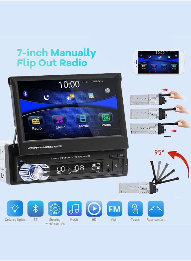 تونكي شاشة عرض سياره قياس 7 بوصات قابلة للسحب مشغل MP5/DVD داخل السيارة، شاشه سيارة بنظام صوتي يدعم منفذي USB ومنفذ Type-C، بلوتوث وCarPlay.  - Image 5