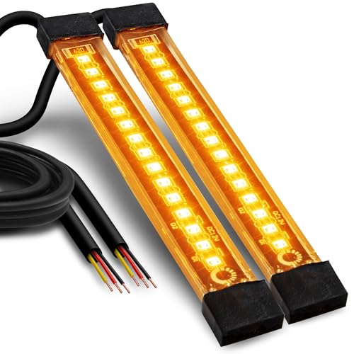 ONLINE LED STORE True Mods 2pc 5" Amber LED Motorcycle Running & Turn Signal Tail Light Strip Kit [Waterproof] [Single Row] [50% DRL] [100% Blinker] Self Adhesive Surface Mount Flexible Front Fork Lamp for ATV Bike - Image 1
