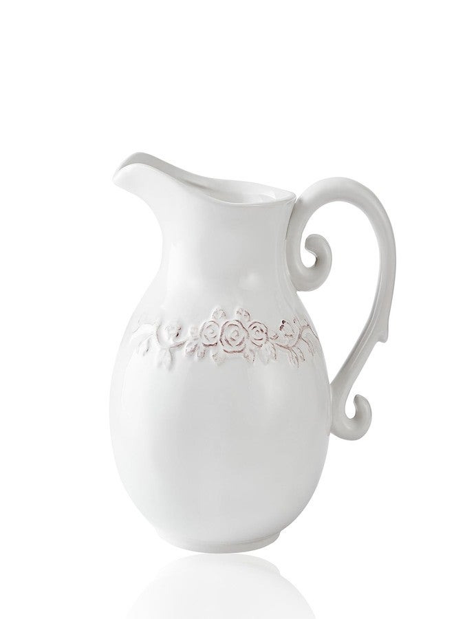 Otartu Ceramic Pitcher White Flower Vase, Farmhouse Ceramic Jug Vase for Home Décor, 7.3 inch Height. - Image 1
