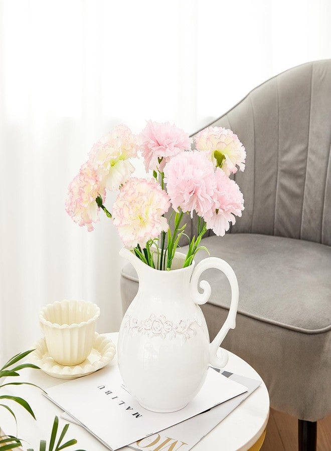 Otartu Ceramic Pitcher White Flower Vase, Farmhouse Ceramic Jug Vase for Home Décor, 7.3 inch Height. - Image 5
