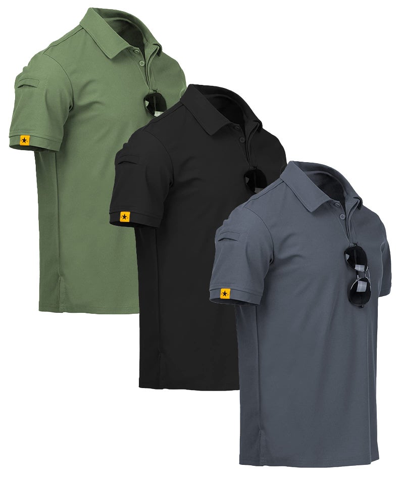 ZITY 3 Pack Mens Polo Shirt Short Sleeve Sports Performance Business Casual Golf Shirts for Men Collared Tactical T-Shirts Grey Black Green 3X-Large - Image 1