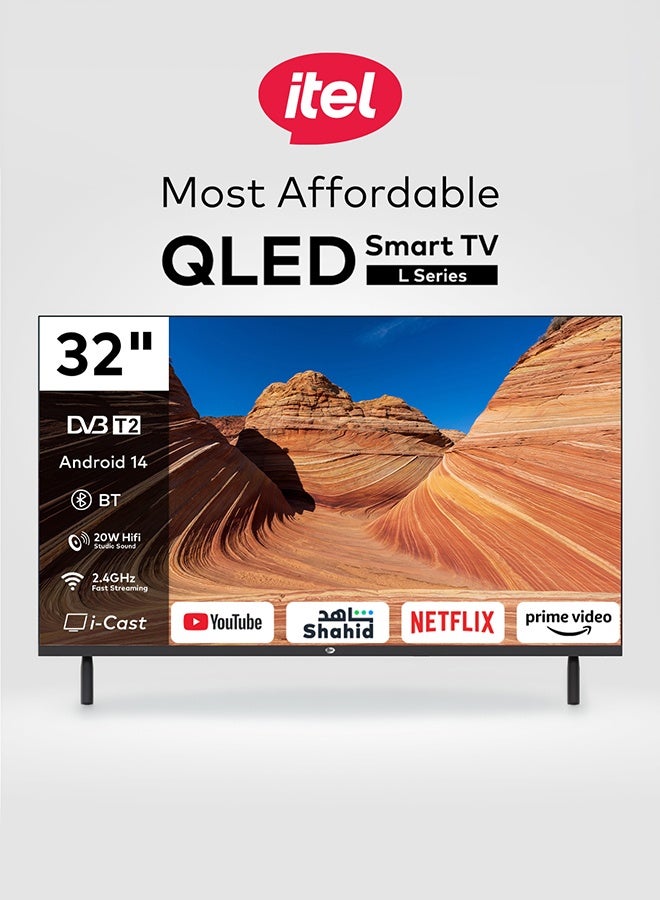 إيتيل تلفزيون ذكي QLED مقاس 32 بوصة مع مثبت جدار| دقة HD ‏1366 × 768 | نظام أندرويد TV مع Wi-Fi وDLNA | معالج رباعي النواة | قدرة سماعات 20 واط | منفذا HDMI عدد 2 ومنفذا USB عدد 2 | يدعم Netflix وYouTube وPrime Video | معدل تحديث 60 هرتز | موديل سنة 2025 L3260KN اسود - Image 2