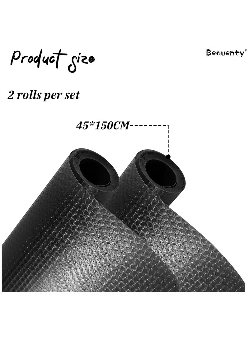 MahMir Non-Slip Shelf Liner for Kitchen 2Rolls(150 x 45cm) EVA Food Grade, on-Adhesive Drawer Mats Liner, Original Smooth Liner, Durable Strong Grip, Stain Proof Shelf for Drawer (Transparent Black)  - Image 2
