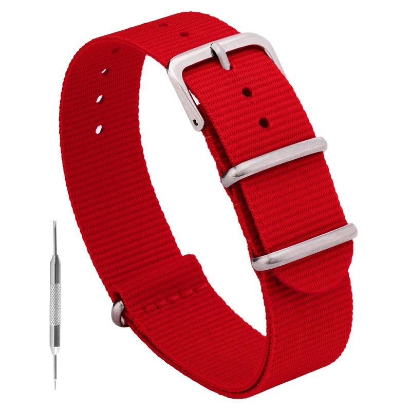 Benchmark Basics Nylon Watch Band - Waterproof Ballistic Nylon One-Piece Military Watch Straps for Men & Women - Choice of Color & Width - 18mm, 20mm, 22mm or 24mm (22mm, Red) - Image 1