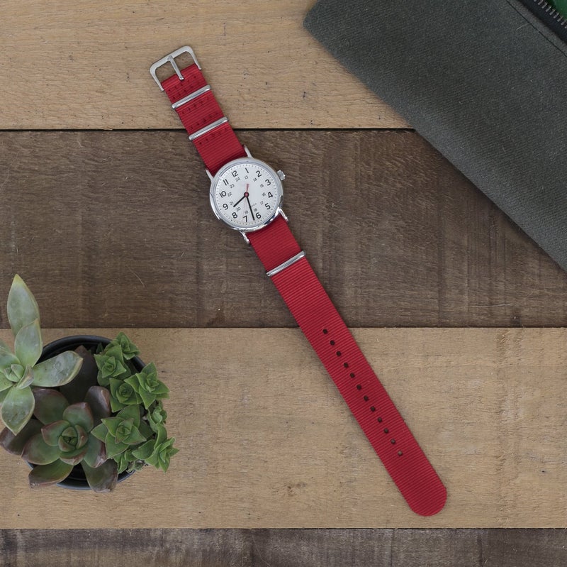 Benchmark Basics Nylon Watch Band - Waterproof Ballistic Nylon One-Piece Military Watch Straps for Men & Women - Choice of Color & Width - 18mm, 20mm, 22mm or 24mm (22mm, Red) - Image 3