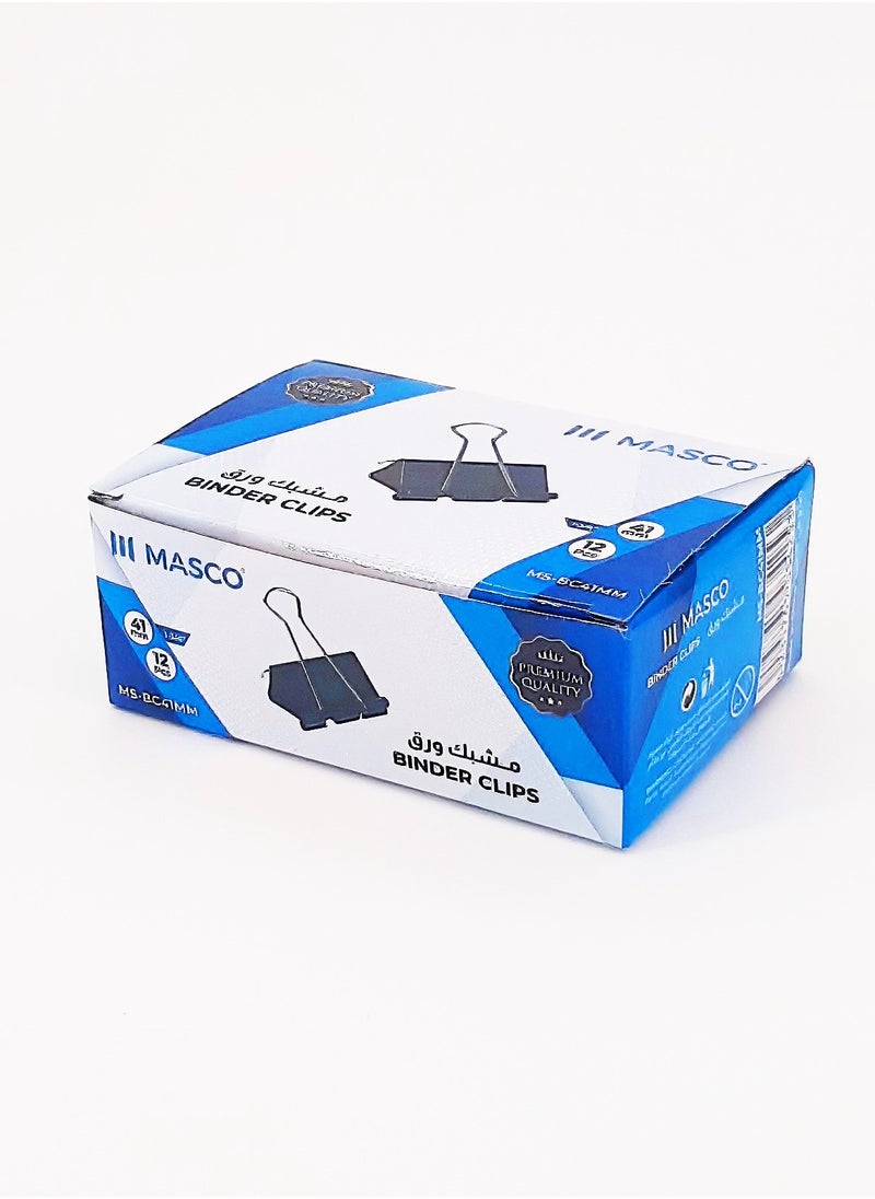 MASCO - 41 Mm Binder Clips Set of 12 Pcs, Black - Image 1