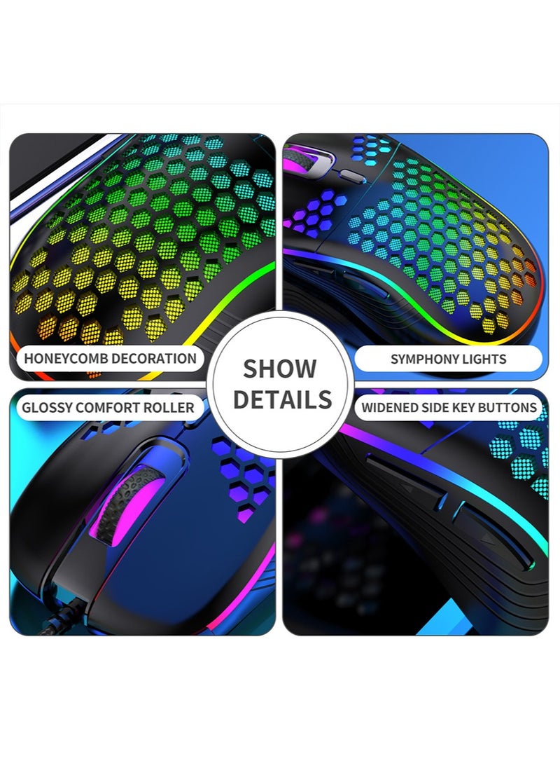 Wired Gaming Mouse, Computer Mouse Ergonomic Mice Honeycomb Design with RGB Backlight, 6 Buttons for PC/Mac/Laptop/PS5