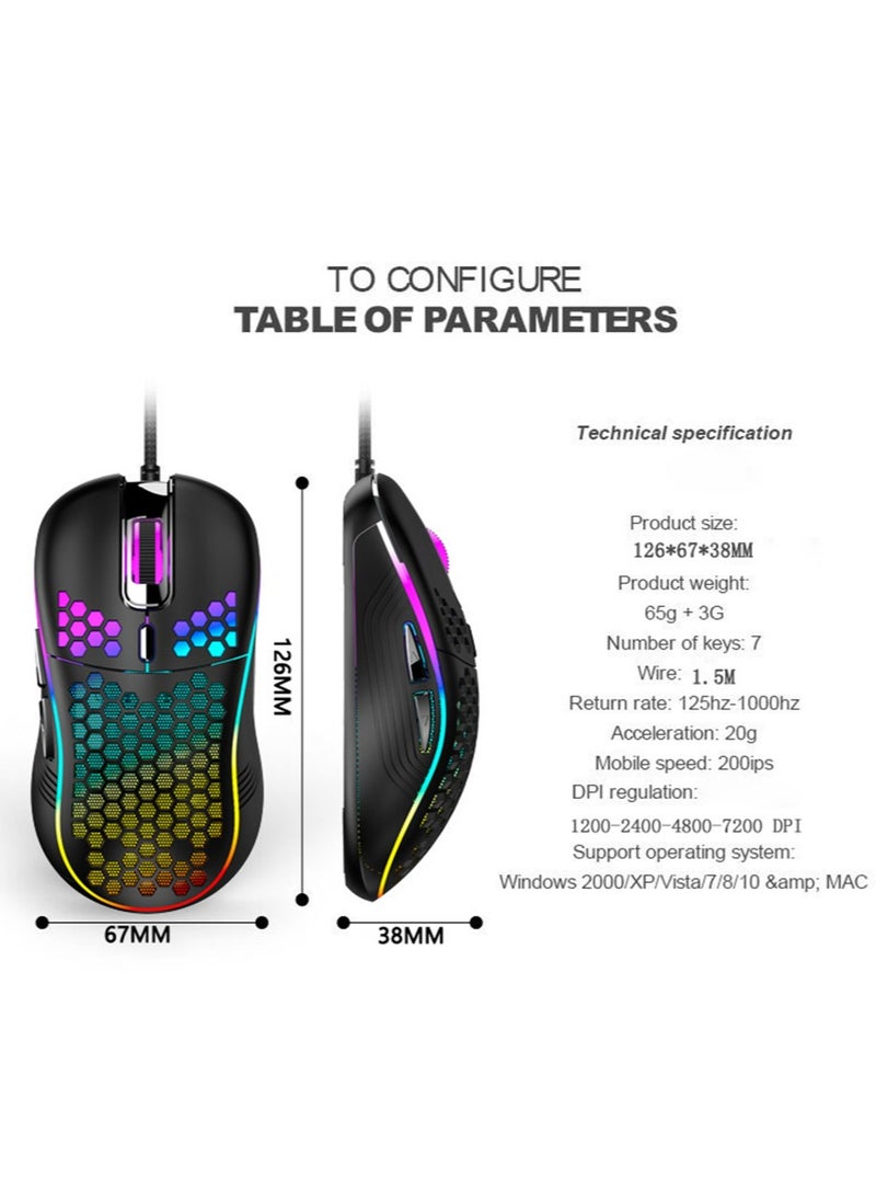 Wired Gaming Mouse, Computer Mouse Ergonomic Mice Honeycomb Design with RGB Backlight, 6 Buttons for PC/Mac/Laptop/PS5