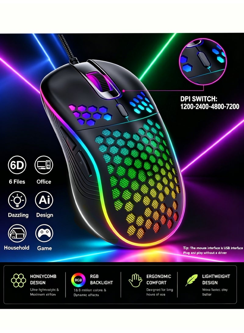 اي اي ان ايه السلكية ماوس لعبة ، ماوس الكمبيوتر مريح تصميم قرص العسل ، مع RGB الخلفية ، 6 أزرار الكمبيوتر / ماك / كمبيوتر محمول / PS5 - Image 1