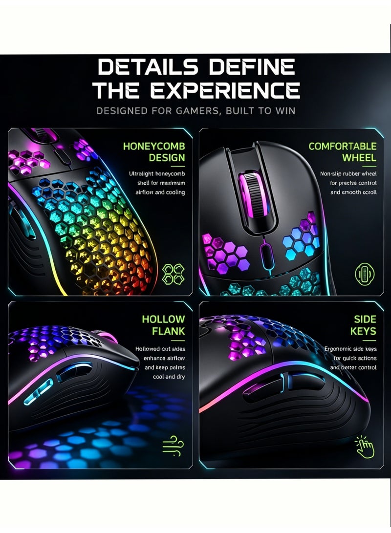 اي اي ان ايه السلكية ماوس لعبة ، ماوس الكمبيوتر مريح تصميم قرص العسل ، مع RGB الخلفية ، 6 أزرار الكمبيوتر / ماك / كمبيوتر محمول / PS5 - Image 2