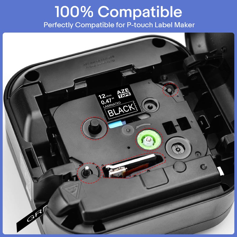 Greencycle 3 Pack 12Mm Black Tze Tape Replacement Tze-335 Tz-335 Aze Label Tape 0.47 12Mm 1/2"" White On Black Laminated Compatible For Brother P-Touch Label Maker Pt-D210 H100 H110 D400Ad D600 1290 - Image 3