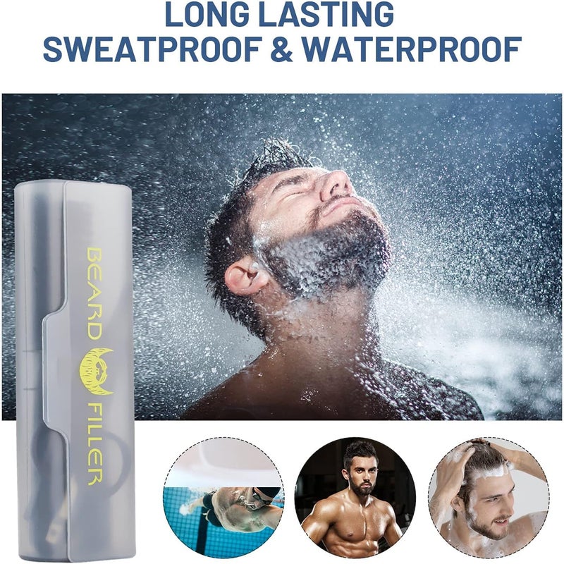 Beard Pencil Filler - Water Proof, Long Lasting Coverage & Natural Finish - Beard, Moustache & Eyebrows - Micro-Fork Tip for Seamless Application - Includes Bristle Brush for Blending (Black) - Image 3