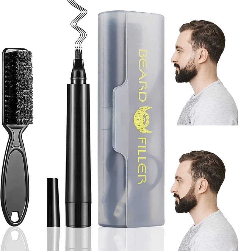 Beard Pencil Filler - Water Proof, Long Lasting Coverage & Natural Finish - Beard, Moustache & Eyebrows - Micro-Fork Tip for Seamless Application - Includes Bristle Brush for Blending (Black) - Image 1