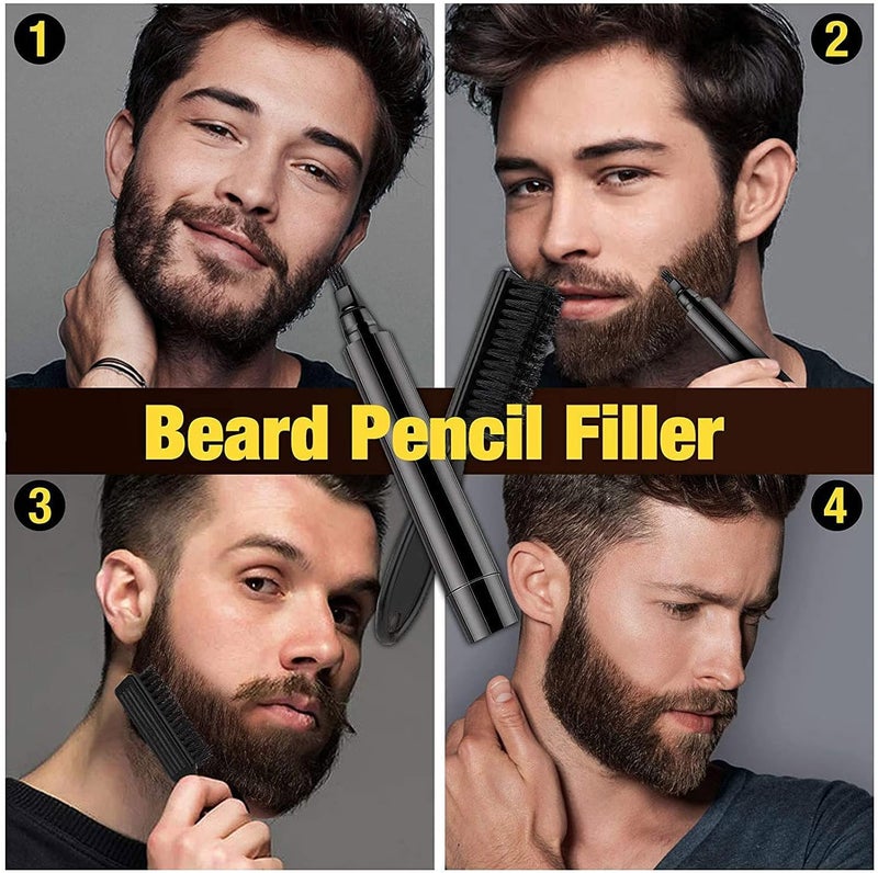 Beard Pencil Filler - Water Proof, Long Lasting Coverage & Natural Finish - Beard, Moustache & Eyebrows - Micro-Fork Tip for Seamless Application - Includes Bristle Brush for Blending (Black) - Image 5
