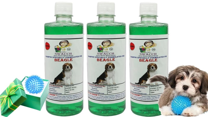 swacch Shampoo | Puppy Safe Shampoo | PH Balanced | Ditch to Itch for Beagle Dog Shampoo 500ml Pack of 3 (Neem Alovera) + Spike Ball Chew Toy Combo Pack - Image 1