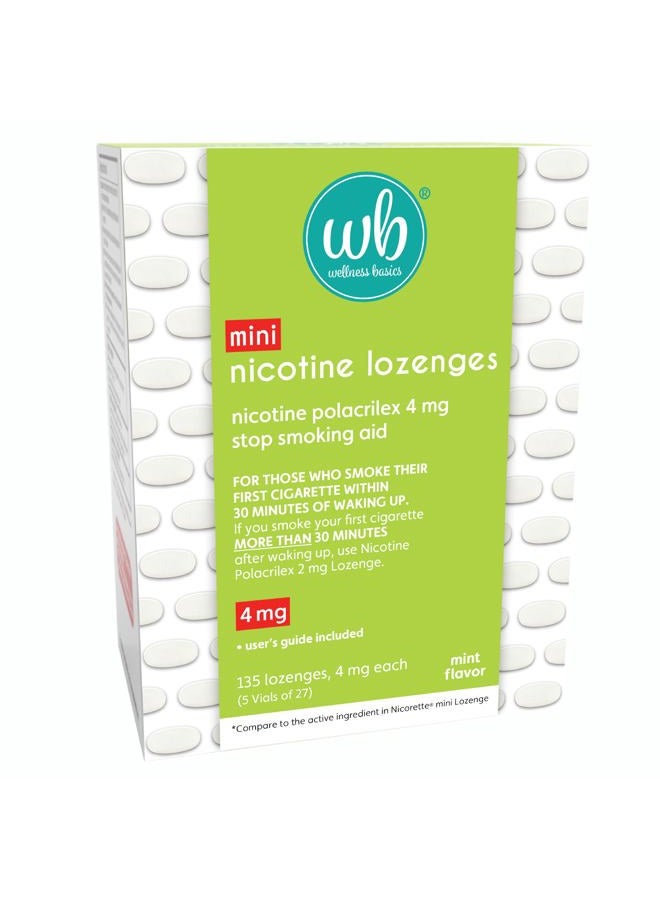 wellness basics Mini Nicotine Lozenge (4mg - 135 Count) Stop Smoking Aid - Reduces Withdrawal Symptoms - Mint Flavor - Image 1