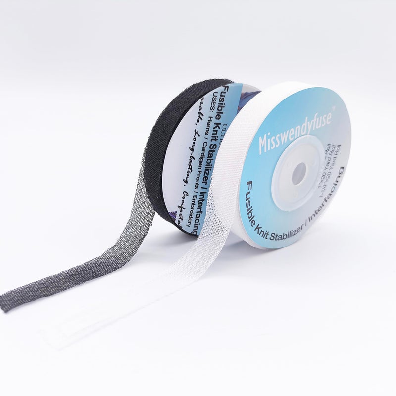 Misswendyfuse Knit Stay Tapefusible Knit Hem stabilizer for Shoulder Seams and Pant hemsSingle Side Adhesive Ultra fine Stretch White 12 15yardsBlack 12 15yards - Image 3