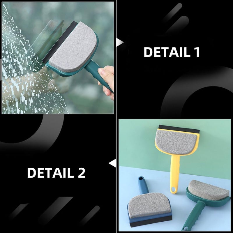 3pcs Multifunctional Window Cleaning Tool Set with Sponge Scrubbers and Glass Wipers, Water Removal Brush for Kitchen, Bathroom, and Home Glass Surfaces, Yellow Blue Green - Image 4