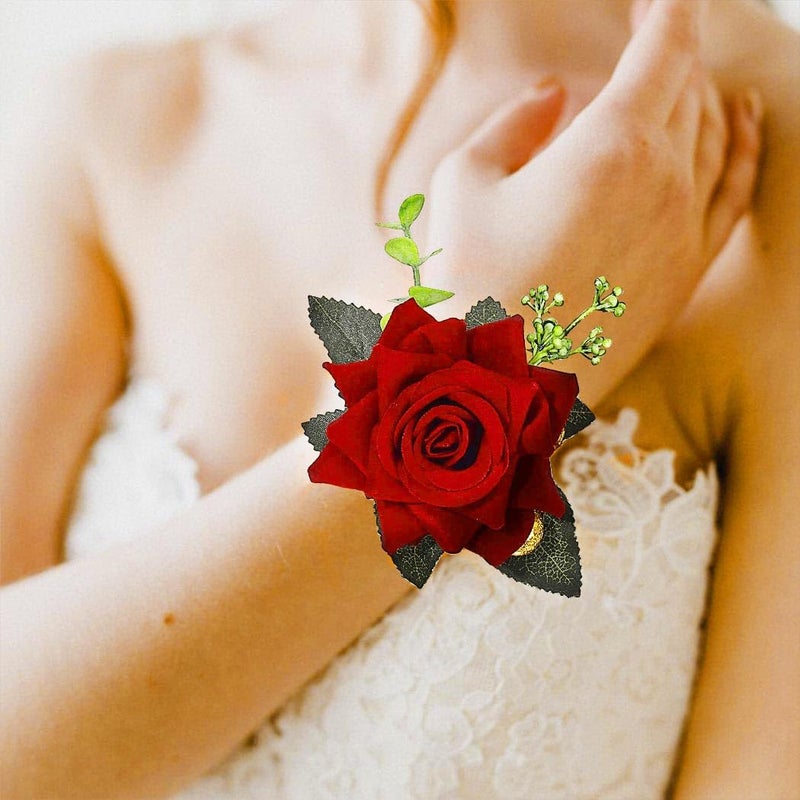 Latious Red Rose Corsage Flower Prom Corsages Bridesmaids Hand Floral for Women and Girls Red