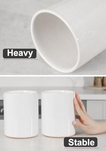Nucookery Utensil Holder, 6.4" Ceramic Kitchen Utensil Holder for Countertop with Protection Cork Bottom, Vintage Farmhouse Kitchen Decor for Counter, Gift (Sand) - Image 5